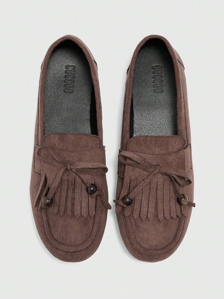 CUCCOO BIZCHIC 女士休闲流苏设计平底乐福鞋，适合日常穿着 - 巧克力棕 - 查看 5