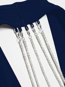 Women's Summer New V-Neck Backless Chain Decor Sexy Short Dress - Blue - View 6