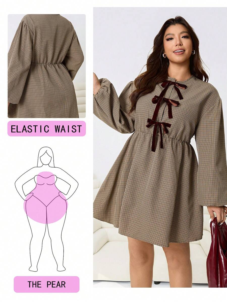 Solflare Đầm casual mới với tay áo phồng, họa tiết bướm, kẻ caro màu Maillard, quần short kaki, cỡ lớn. - Nhiều màu - Xem 1