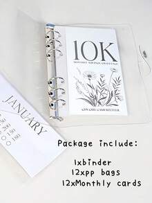 2.5K/5K/10K 12个月信封式储蓄挑战活页夹、大容量相册、资金管理计划本、预算活页本 - 無色 - 查看 2