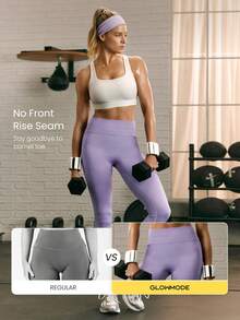 GLOWMODE 24英寸贴身无缝强力冬季吸汗提臀塑形收腰收腹紧身裤，适合中等强度训练、跑步锻炼、秋冬季户外日常运动穿着 - 紫丁香色 - 查看 4