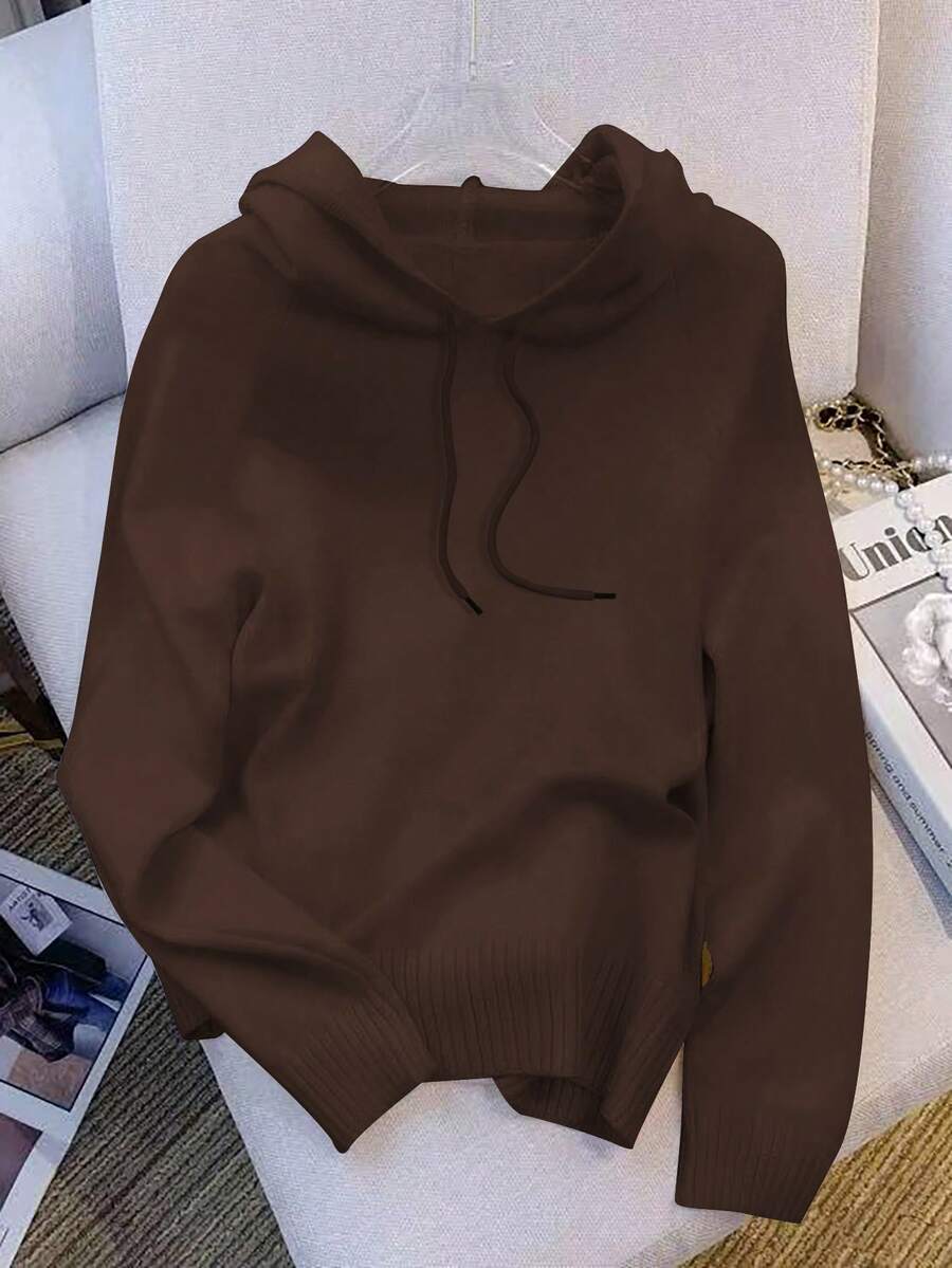 EMERY ROSE Women's Minimalist Casual Hooded Long Sleeve Sweater, Versatile For Autumn/Winter - Coffee Brown - View 1