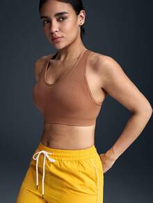Powerista Áo ngực thể thao Racerback thoải mái không đường may - Cà phê nâu - Xem 5