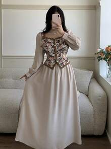 Feyla Đầm dự tiệc ngày lễ đơn giản, họa tiết chắp vá màu tương phản phong cách cổ điển mới, ôm vừa vặn ở eo - Nhiều màu - Xem 5