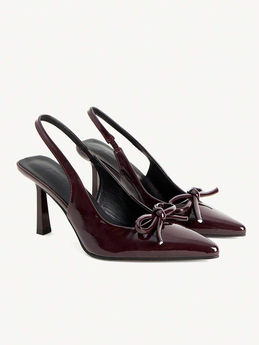 CUCCOO CHICEST 女士尖头粗跟蝴蝶结设计细高跟鞋，优雅性感简约时尚，棕色/巧克力色漆皮套脚高跟鞋，适合下午茶、约会、工作、情人节等场合。 - 鏽棕色 - 查看 1