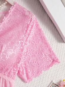 Crystal Vow 2件套婚纱蕾丝撞色网纱深V镂空爱心水钻加大码性感内衣吊带裙+丁字裤