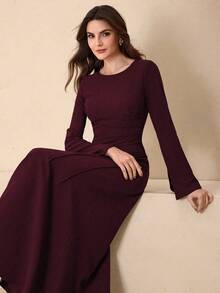 Graceveil Váy dài tay Thu/Đông, Vải họa tiết, Thiết kế lộ xương, Thanh lịch, Ôm vừa vặn, Thích hợp cho Tiệc tùng & Đi chơi - Màu Đỏ Sâu - Xem 7