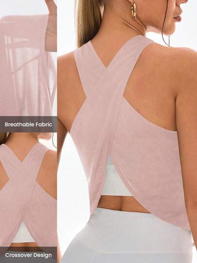 Easithlete Women's Solid Color Criss-Cross Back Casual Fitness Sports Tank Top
