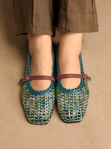 Rosivie 女士方头金属扣平底鞋 - 藍色 - 查看 2