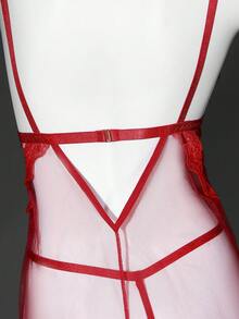 SHEIN 两件套女士薄纱蕾丝吊带睡裙和丁字裤套装 - 酒紅色 - 查看 8
