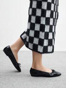 CUCCOO BIZCHIC 女士休闲百搭简约通勤平底鞋，饰有蝴蝶结 - 黑色 - 查看 3