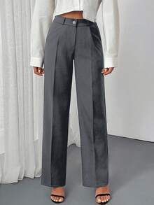 EURMUSE Quần chi tiết thắt lưng cổ điển, thiết kế cạp cao, xếp ly phía trước, trang phục công sở, ống đứng, trang phục chuyên nghiệp, vừa vặn, thời trang công sở, quần tây trang trọng, trang phục thường ngày thông minh, đường nét gọn gàng, phong cách truyền thống, trang phục thiết yếu cho tủ đồ công sở, vải chất lượng, vẻ ngoài tinh tế, trang phục công sở, hình bóng hiện đại, trang phục chuyên nghiệp cho doanh nhân - Xám - Xem 3