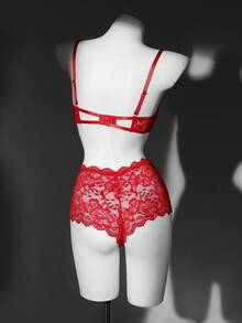 2pcs Lace Underwire Sexy Lingerie Set (Without Panty) For Women - Red - View 7