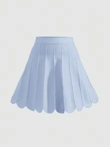 SHEIN 2 pièces Ensemble pour Jeunes Filles, Pull en Tricot Assorti avec Nœud Mignon et Jupe Plissée, Doux et Confortable, Adapté pour l'Hiver - Bleu azur - Voir 8