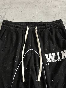 ROMWE MEN Setelan Olahraga Kasual Pria: Hoodie dan Celana Jogging Berkilau dengan Payet - Hitam - View 4