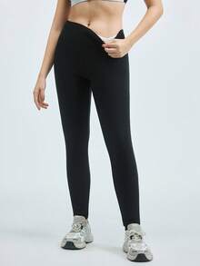 Loungeista 1件冬季运动紧身裤高腰加厚羊毛裤保暖天鹅绒加厚保暖裤羊毛打底裤冬装女 - 黑色 - 查看 5