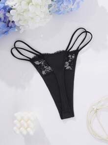 Floral Lace G-String Sexy Lingerie - Black - View 2