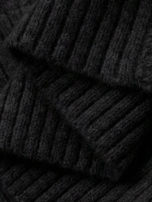 FRIFUL 女士纯色罗纹针织高领宽松休闲套头毛衣，侧开衩下摆，秋季款 - 黑色 - 查看 7