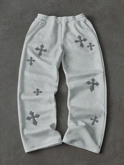 PAVTROS Pantalones deportivos casuales de estilo callejero popular para hombres con bordado cruzado a todo color, para festivales de música al aire libre, discotecas, regalo para novio/esposo, aniversario, ajuste holgado en color blanco