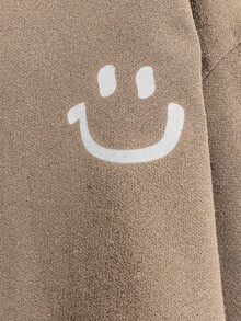 Plus Size 100% Cotton Men's Smile Embroidered Fitted Hoodie - Beige - View 4