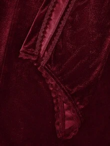 Glisette Váy dài tay trễ vai bằng nhung đen cổ điển dành cho nữ, mùa thu/đông - Màu Đỏ Sâu - Xem 8