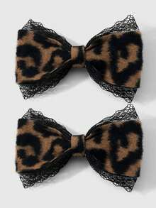 ROMWE Grunge Punk 2个Y2K风格复古优雅朋克哥特黑色皮革双透气蝴蝶结装饰DIY发夹爪发卡，适合姐妹、朋友日常佩戴或节日礼物，万圣节 - 棕色-18 - 查看 9