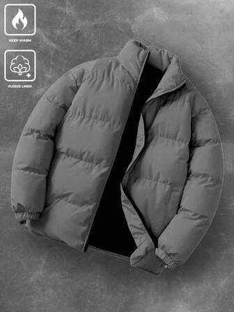 Manfinity Hypemode Manteau d'hiver à col montant de couleur unie à manches longues pour hommes, manteau d'hiver chaud de couleur unie