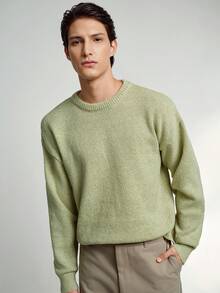 RONVEXI Áo len dài tay cổ tròn trễ vai màu trơn thường ngày cho nam, Thu/Đông - Màu xanh Bạc hà - Xem 6