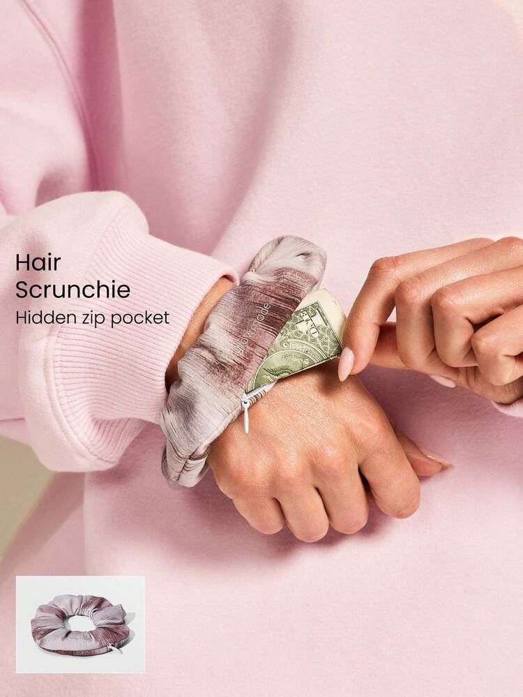 FeatherFit™ Stash Loop Soft Stretchy Sweat-Wicking Zipper Pocket Oversized Reflective Logo Hair Scrunchie Gym Workout Training Yoga Studio Daily Active Wear