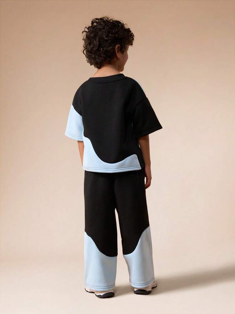 Curved Colorblock T-Shirt And Jogger Set