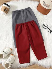 SHEIN Bộ 2 quần dài giữ nhiệt dày dặn, thoải mái, phong cách thể thao đường phố, dễ thương, năng động, phù hợp cho bé trai, mặc trong nhà và ngoài trời, thích hợp mặc vào mùa thu/đông - Nhiều màu - Xem 2