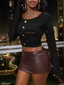 Glyssa Women's Vintage Stockholm Style Graphic Pullover Sweater, Elegant Versatile For Dates, Work, Office, Business Casual, Winter, Suit, Top, Party, Black Hollow Sweater