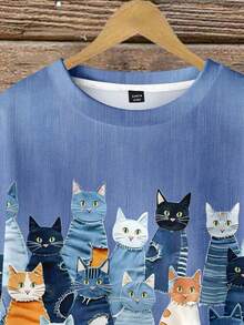 EMERY ROSE Women's Casual Cartoon Cat Print Crew Neck Loose Fit Long Sleeve Sweatshirt - Multicolor - View 4