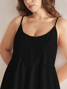 Ocili Camisón de algodón con bordado abierto por delante, cómodo y elegante para otoño, talla grande para mujer - Negro - Ver 6