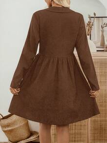 EMERY ROSE 女士休闲通勤纯色前扣短裙 - 棕色 - 查看 2