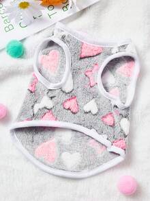 PETSIN 1pc Red And White Heart-Shaped Star Printed Pet Vest Gray Autumn And Winter Thick Flannel Warm Pet Clothes - Grey - View 3