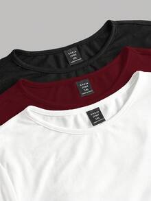 SHEIN Slayr Bộ 3 áo thun nữ tay dài cổ tròn màu trơn đơn giản, tối giản, cỡ lớn, thích hợp cho mùa thu/đông - Nhiều màu - Xem 3
