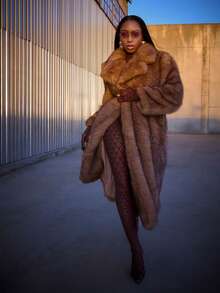 Normani New Autumn Winter Fashion Fluffy Long Coat, Elegant Lady Furry Parka Outerwear - Brown - View 1
