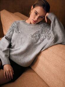 MOTF PREMIUM FAUX PEARL & BEADED DETAIL SWEATER