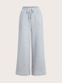 SHEIN EZwear 2件套女士休闲纯色阔腿运动裤 - 藏蓝色 - 查看 4