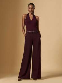 Briarwyn 女士时尚露背吊带上衣和阔腿裤两件套 - 咖啡棕 - 查看 1