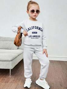 SHEIN Young Girl 2pcs Leopard Panel Contrast Sequin Colorblock Loose Fit Drop Shoulder Sweatshirt & Sweatpants Outfits ,For Christmas,Great For Casual & Daily Wear & School Daily In Autumn & Winter.Mom And Daughter Matching.