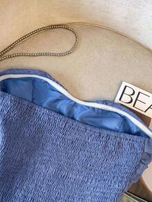 GlowEve Denim Effect Fabric Button Decor Ruched Elegant Women Camisole Top - Blue - View 4