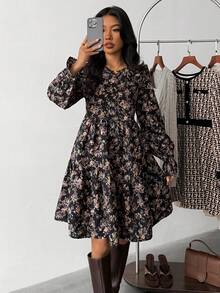 少女休闲碎花长袖连衣裙 - 彩色 - 查看 6