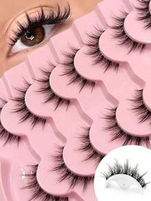 Asiteo 7 Pairs Natural Look Lashes, Fluffy Wispy And Soft False Lashes Reusable, Makeup Extensions Fake Lashes For Beginners-Friendly Strip Lashes, Lashes, Eyelashes, Fake Lashes - Black - View 1
