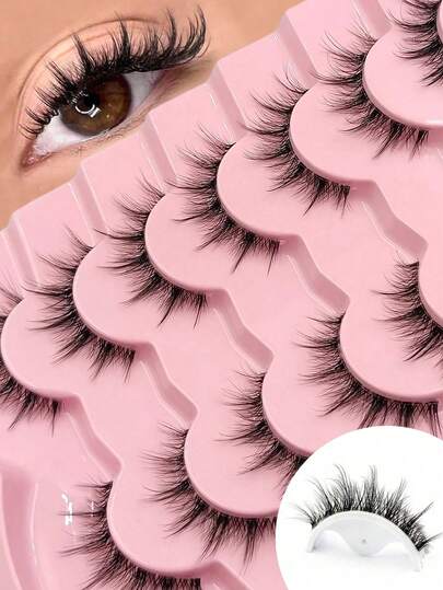 Asiteo 7 Pairs Natural Look Lashes, Fluffy Wispy And Soft False Lashes Reusable, Makeup Extensions Fake Lashes For Beginners-Friendly Strip Lashes, Lashes, Eyelashes, Fake Lashes