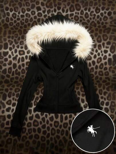 Glimmora Fur Collar Hooded, Fuzzy Collar Sweatshirt, Women's Sweatshirt, Streetwear Tops, Streetwear Women, Y2k Tops, Y2k, Sister, Fall Women, Fashionable Now, Fashion Tops, Aesthetic Sweatshirt, Gift For Sister