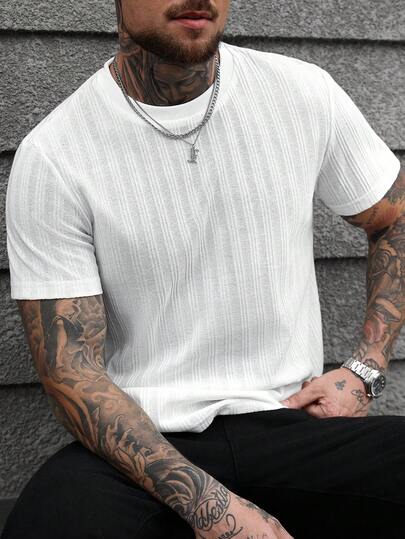 Manfinity CasualCool maglietta casual da uomo a maniche corte in colore tinta unita con texture