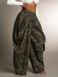 Denimoi 女士时尚迷彩印花喇叭牛仔裤 - 橄欖綠 - 查看 4