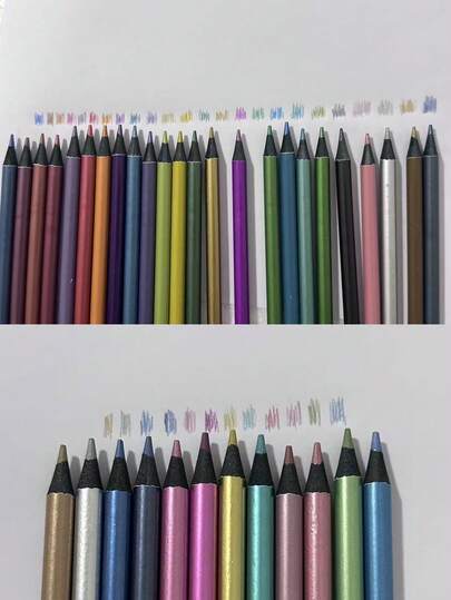 12/24 Lápices de colores metálicos. Lápices de dibujo de madera negra de 12 colores. Para escuelas, pintura familiar, colorear, bocetos, suministros de arte DIY, de vuelta a la escuela